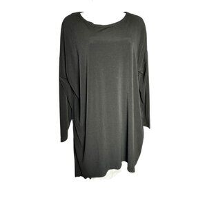 PLANET by Lauren G black jersey knit tunic top One size Fits All Asymmetric hem